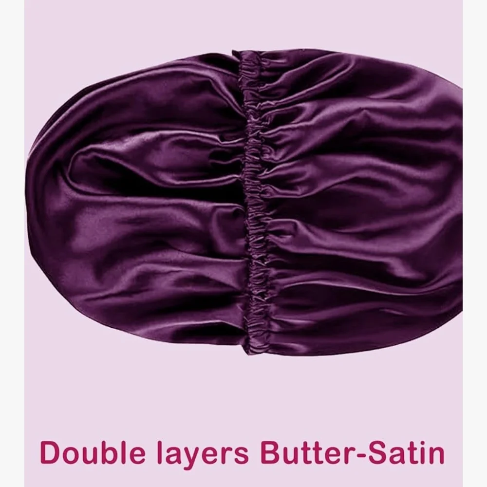 Black Satin Sleep Bonnet and Eye Mask Set